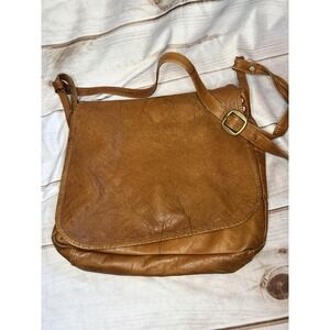 Vintage Georgetown Leather Crossbody Messenger Bag Flapover Brown Buckle Zip 80s